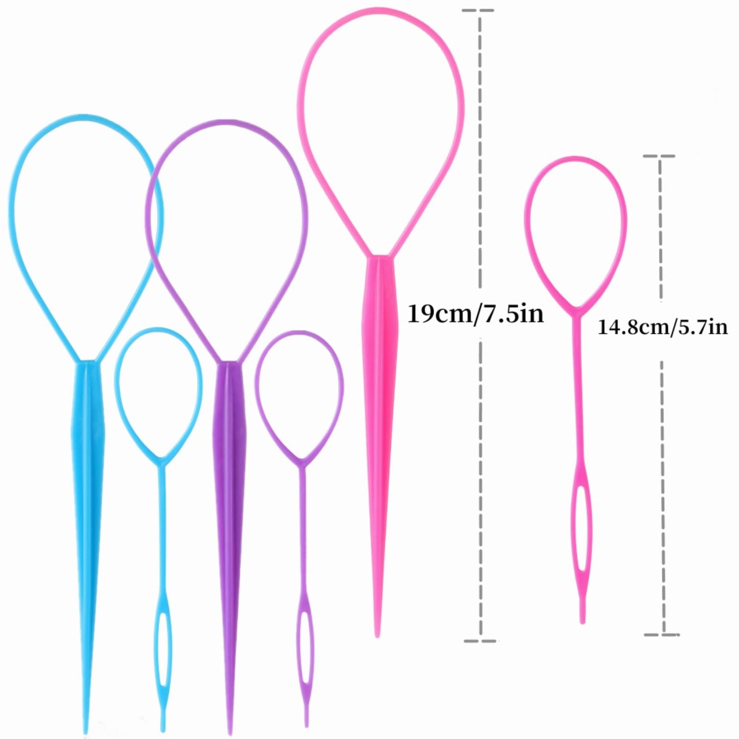 Schembo Topsy Tail Hair Tool 6pcs Hair Loop Styling Tool Set, 3 Colors Ponytail Hair Pull Through Tool, Two Sizes of Topsy Turvy Hair Tool for Women,Girls and Kids, Hair Flip Tool (pink/purple/blue)