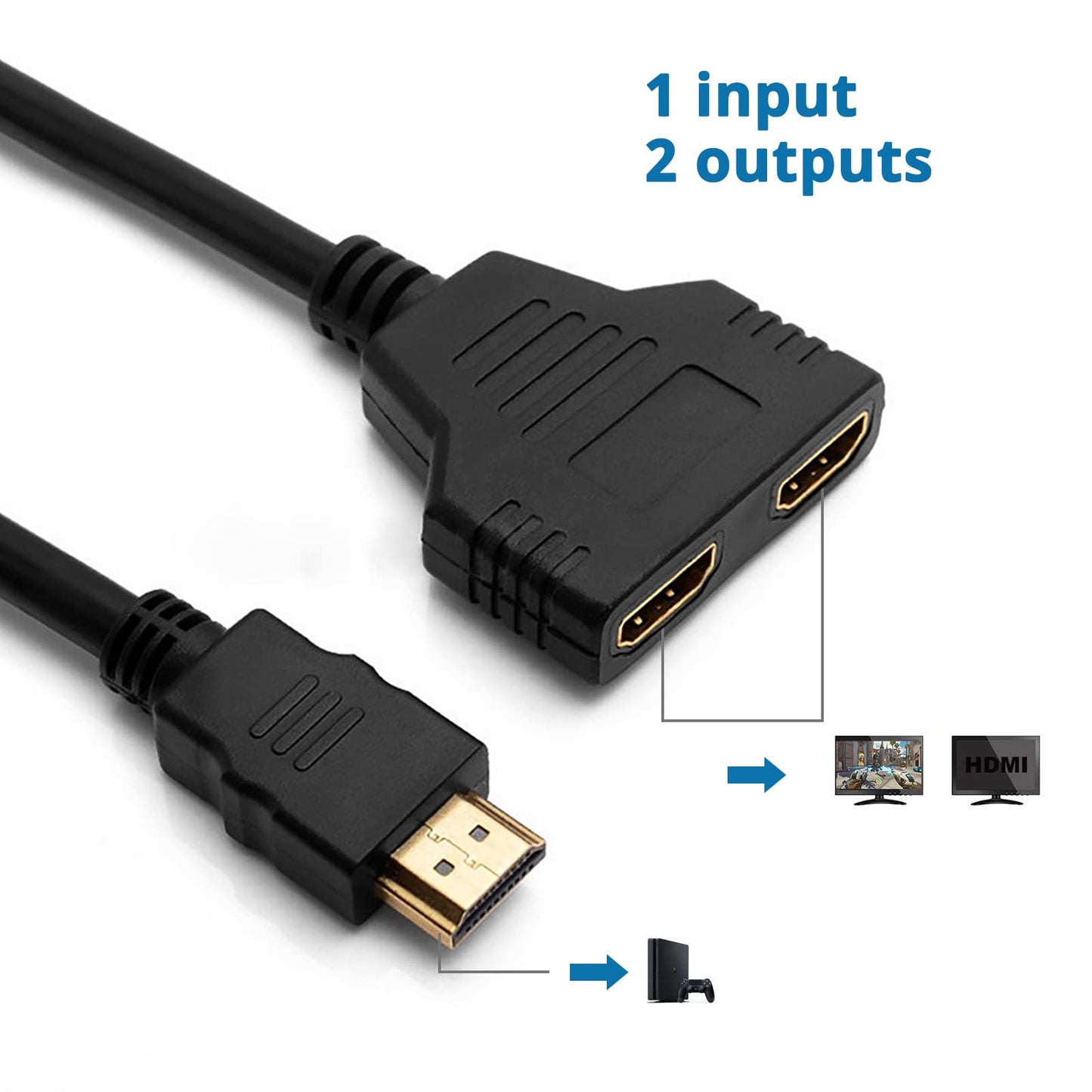 HDMI Splitter Cables Male 1080P to Dual HDMI Female 1 to 2 Way HDMI Splitter Adapter Cable for HDTV HD, LED, LCD, TV, Support Two TVs at The Same Time