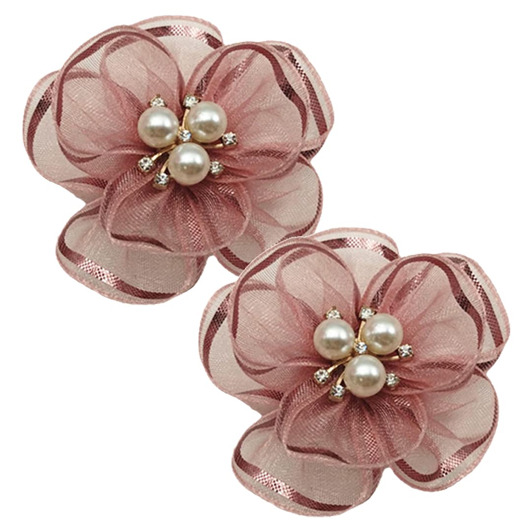 Tsangbaby Lot de 2 pinces à chaussures en perles et fleurs - Accessoire de chaussures exquis en strass - Accessoire de chaussures en dentelle florale pour mariage - Escarpins à bout pointu - Rose