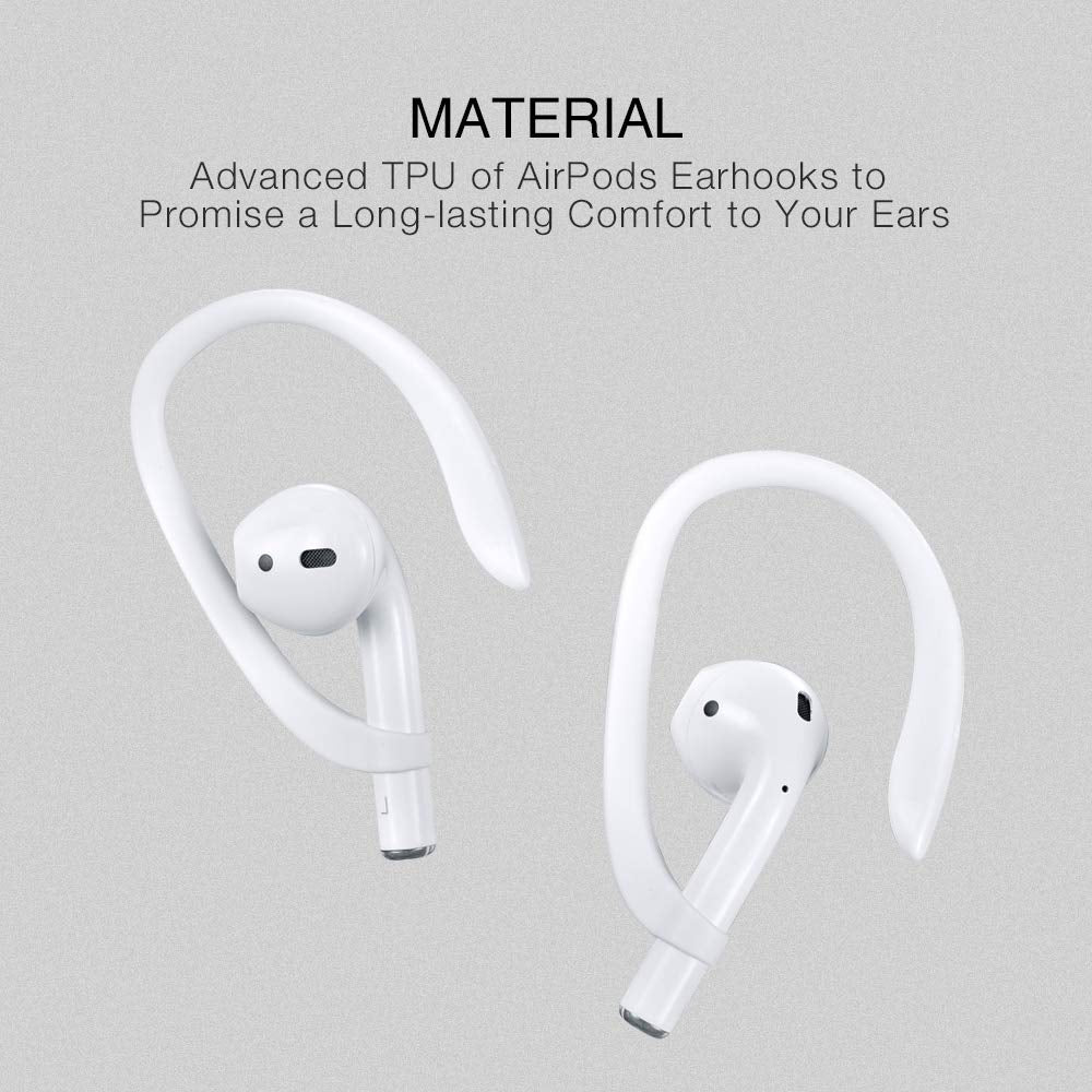 AirPods Ear Hooks Compatible with Apple AirPods 1, 2, 3, 4, Pro and Pro 2, ICARERSPACE Anti-Slip Sports Ear Hooks for AirPods 1, 2, 3, 4, Pro and Pro 2 - White