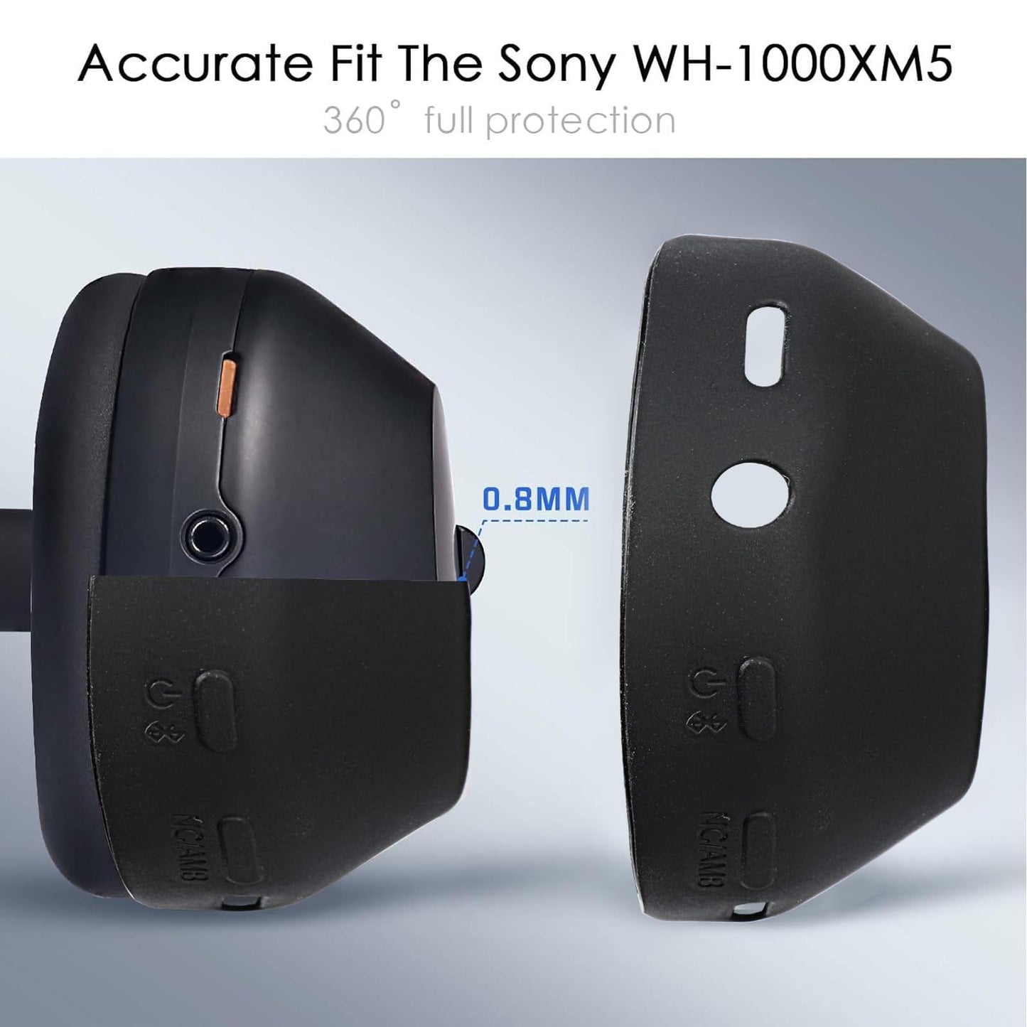 Funda de silicona para auriculares Sony WH-1000XM5, Sony xm5, funda protectora, almohadillas para los oídos para Sony xm5, accesorios WH-1000XM5, protector de piel de silicona suave, color negro