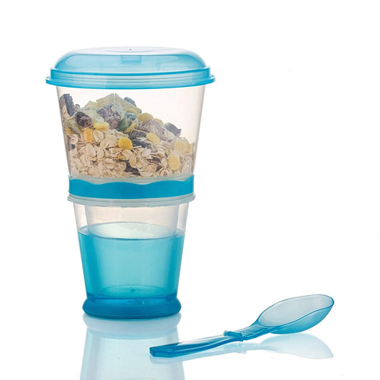 Vasos para cereales para llevar de INOGIH Vaso portátil para desayuno Vaso para cereales para llevar con cuchara (azul)