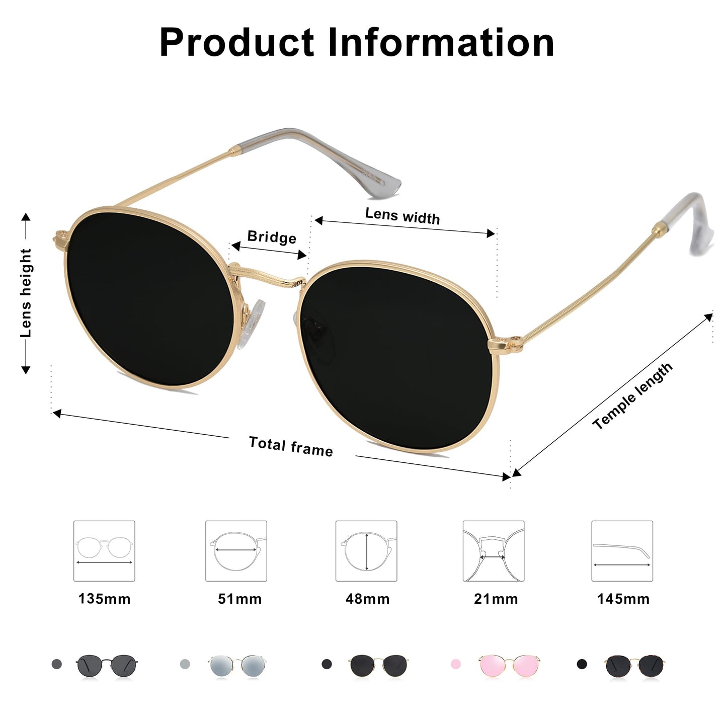 SOJOS Small Round Polarized Sunglasses for Women Men Classic Vintage Retro Shades UV400 SJ1014, Gold/Grey