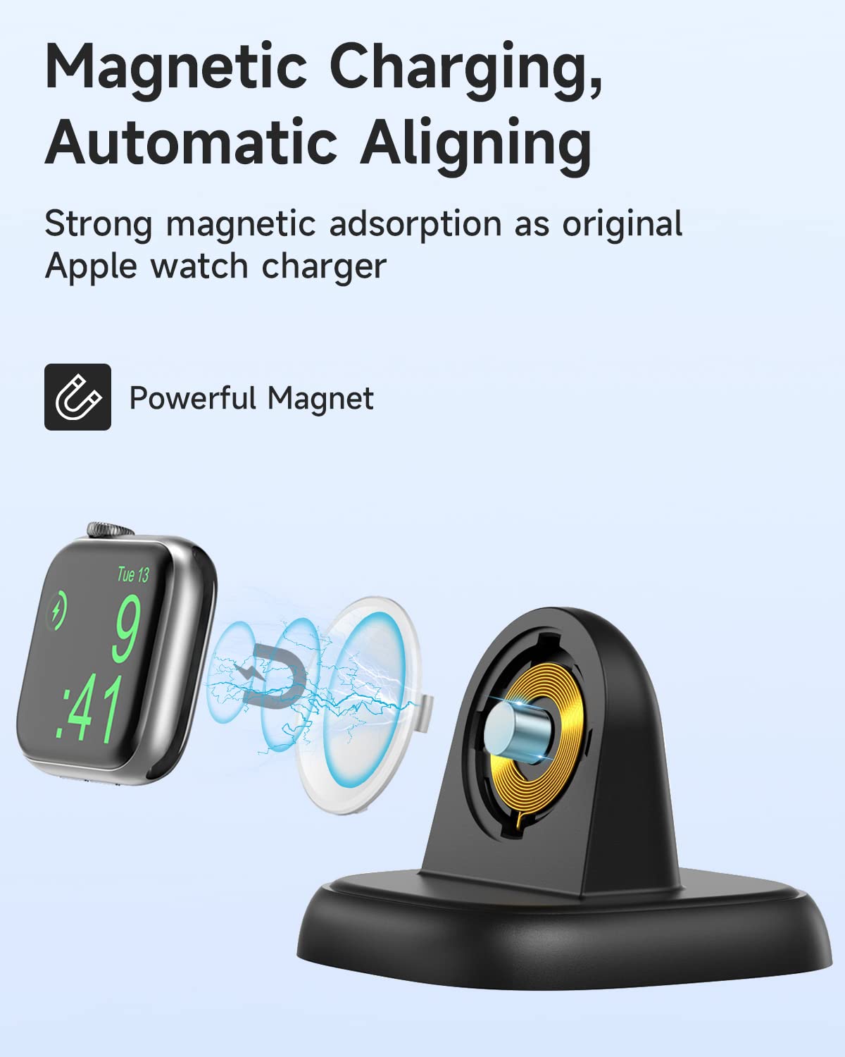 NEWDERY Charger Stand for Apple Watch, Portable Watch Charger for iWatch with USB C Cable,Fast Charging,Wireless Charging Station for Apple Watch Series 9/8/7/6/Ultra/5/3/2/SE, Black