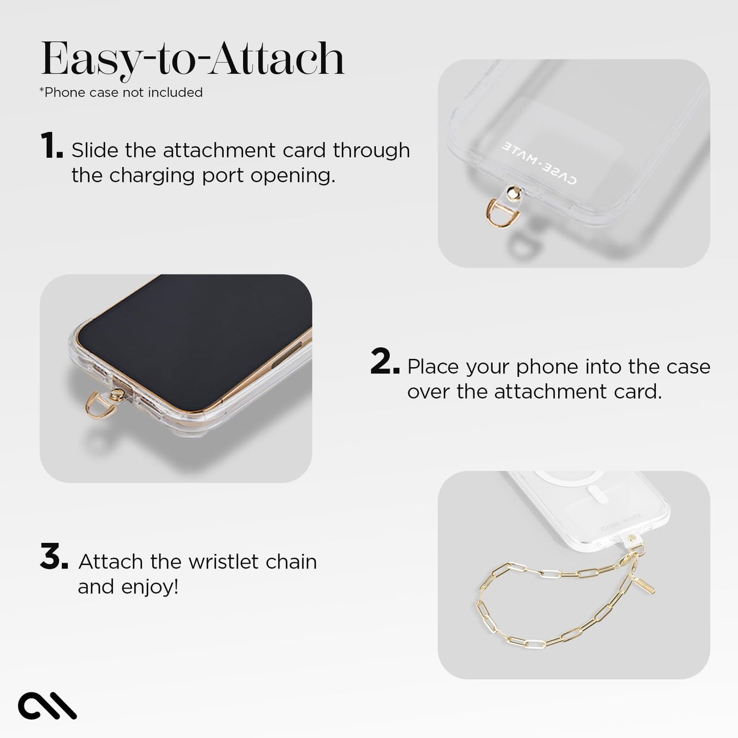 Case-Mate Phone Charm with Gold Metal Chain | Detachable Anti Theft Phone Strap | Hands-Free iPhone Wrist Strap for Women | Phone Chain Wristlet - Fits Apple, Samsung, Google Pixel & More | Gold