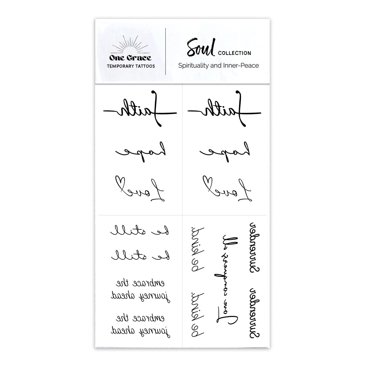 One Grace Soul Collection - Inspirational and Motivational Words Small Temporary Tattoos - Realistic Long Lasting Waterproof Black Mini Tattoos for Women and Men