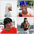 6 unidades de pañuelos para la cabeza de seda Durag para hombres y mujeres, paquete de pañuelos Durag con cola larga y correas anchas, 6 colores