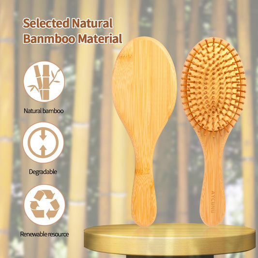 Bamboo Hair Brush for Hair Growth, Detangler Hairbrush with Natural Bamboo Bristles, Wooden Paddle Brush for Scalp Massage, All Hair Types, for Women, Men, and Kids