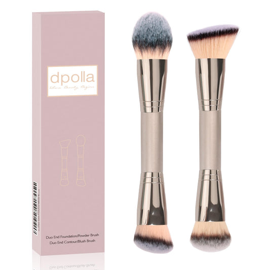 Foundation Makeup Brushes, 2Pcs Premium Dual-Ended Makeup Brush (Foundation, Powder, Blush & Contour Brushes) for Buffing Liquid, Cream, Powder, Blending Face Brush, Fit for Home, Travel & Gifting