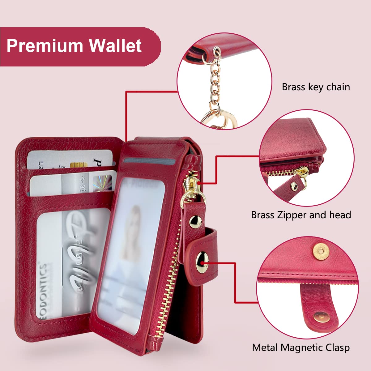 M-Plateau Card Holder for Phone Case Button Closure Phone Wallet for Women with Zipper Coin Purse Have 6 Card Slots and ID Window Suitable for iPhone 14 Plus Case (Red)