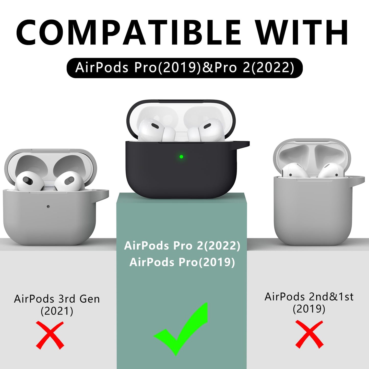 AirPods Pro Case Cover with Cleaner Kit,Soft Silicone Protective Case for Apple AirPod Pro 2nd/1st Generation Case for Women Men,AirPods Pro 2/Pro Case Accessories with Keychain-Black