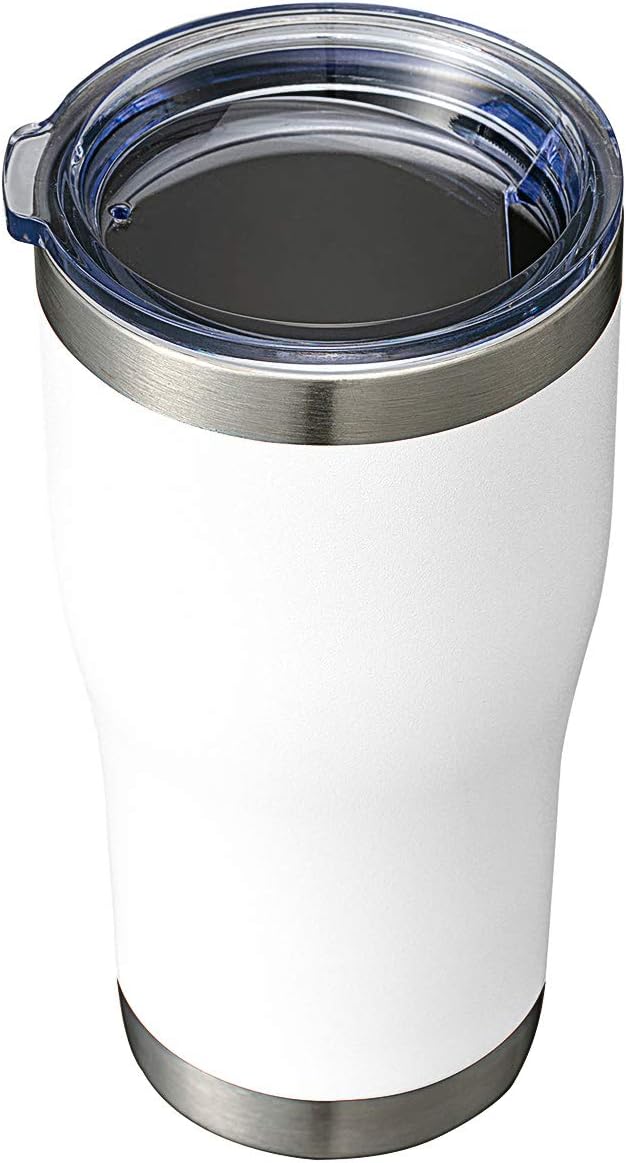 Gobelet en vrac de 20 oz, gobelets en acier inoxydable avec couvercle, gobelet isolé sous vide, tasse à double paroi avec revêtement en poudre, tasses à café, blanc, 1 paquet