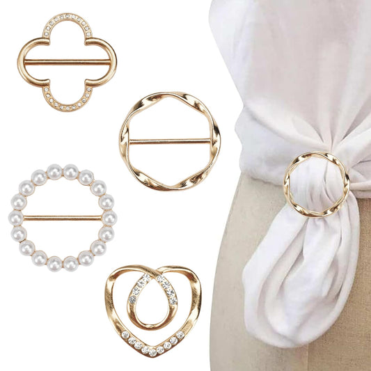 4PCS Scarf Ring Clip - T-shirt Ties Clips Clothes Corner Knotted Button for Women Fashion Metal Round Circle Shirt Clip Buckle Clothing Ring Wrap Holder Loose Tshirt Clothes Scarf Buckle(Gold)