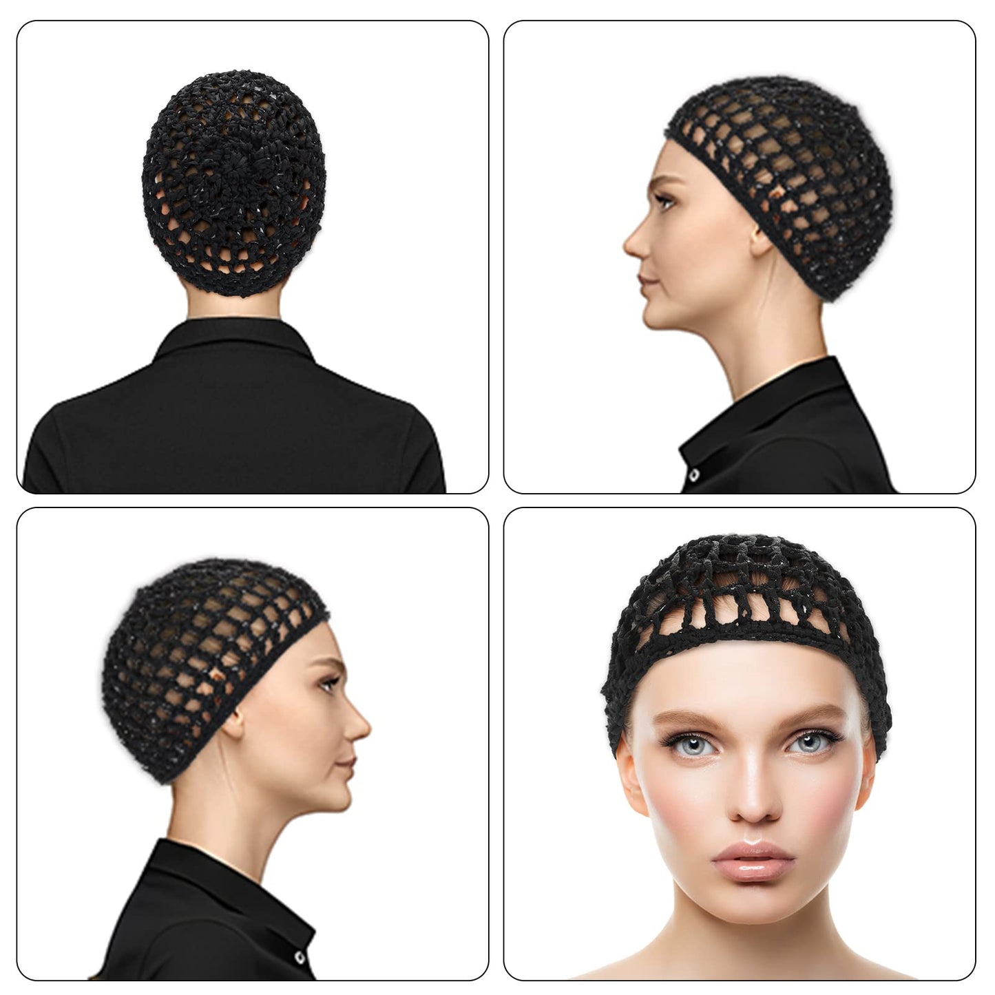 WLLHYF 2 PCS Hair Nets Cap Sleeping Hairnet Snoods Wrap Bonnets Long Straight Curl Wig Head Protector Black Mesh Wrapping Crochet Wave Cook Hats Bun Lift Strap Weaving Sew For Women Ballet