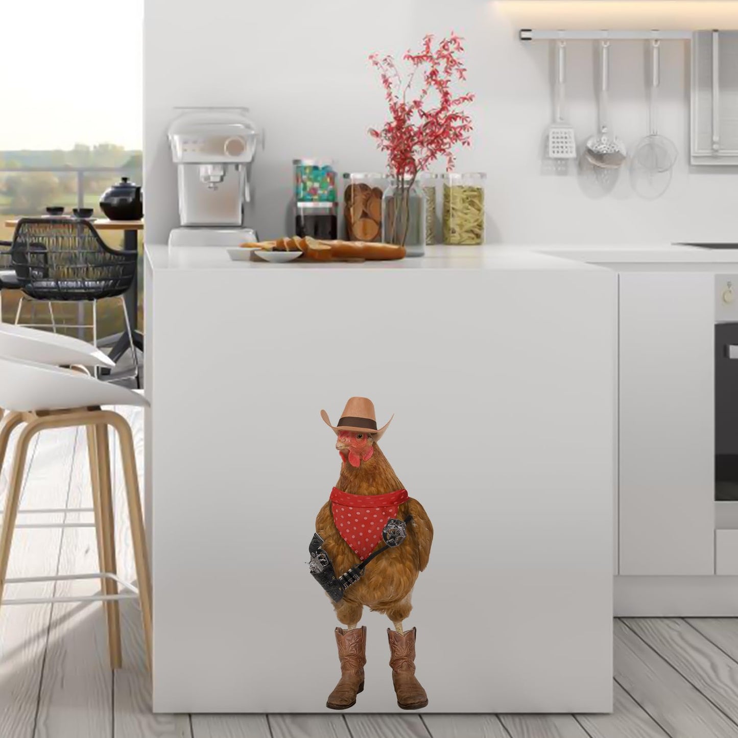 Autocollant mural drôle de poulet, autocollant mural en vinyle amovible en forme de coq, cadeau amusant pour les amis, cuisine, salle de bain, chambre à coucher, magasin, fenêtre de voiture, décoration murale