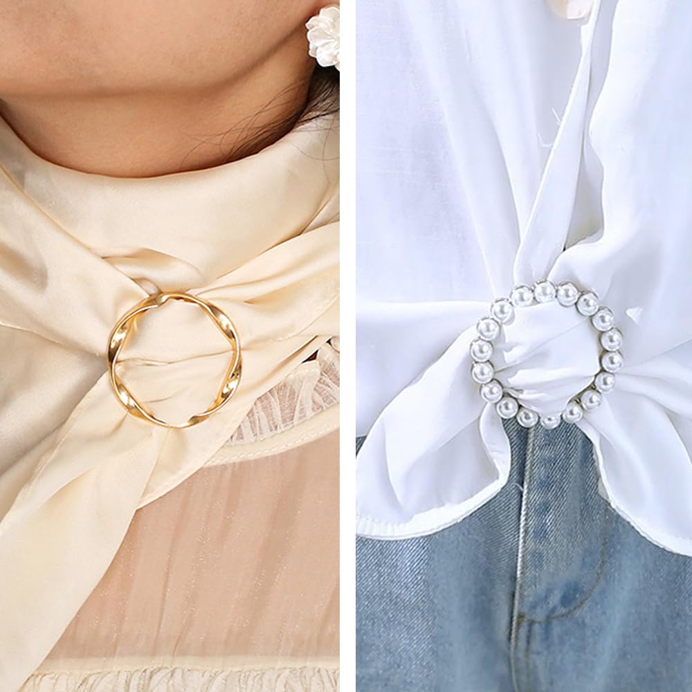 4PCS Scarf Ring Clip - T-shirt Ties Clips Clothes Corner Knotted Button for Women Fashion Metal Round Circle Shirt Clip Buckle Clothing Ring Wrap Holder Loose Tshirt Clothes Scarf Buckle(Gold)