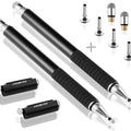 MEKO Universal Stylus,[2 in 1 Precision Series] Disc Stylus Touch Screen Pens for All Capacitive Touch Screens Cell Phones, Tablets, Laptops Bundle with 6 Replacement Tips - (2 Pcs, Black/Black)