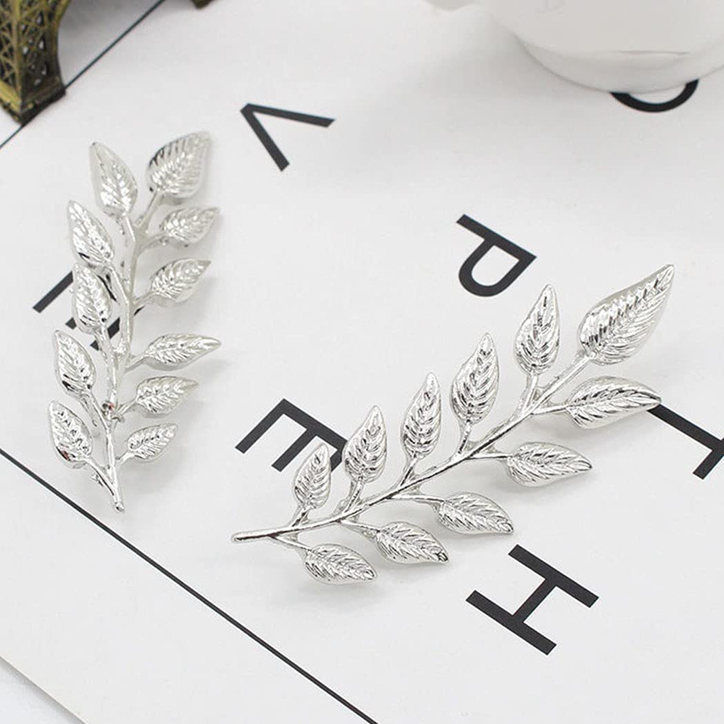 Sttiafay Suit Collar Pin Double Silver Leaves Sweater Brooch Pin Shirt Collar Decoration Jewelry for Women and Men