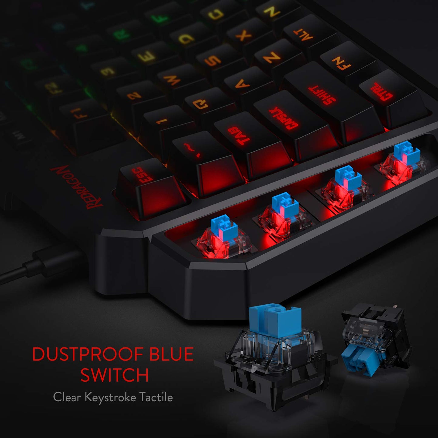 Redragon K585 DITI Wired One-Handed RGB Mechanical Gaming Keyboard, 42 Keys Type-C Professional Gaming Keypad w/Upgraded Hot-Swappable Socket, 7 Onboard Macro Keys & Detachable Wrist Rest