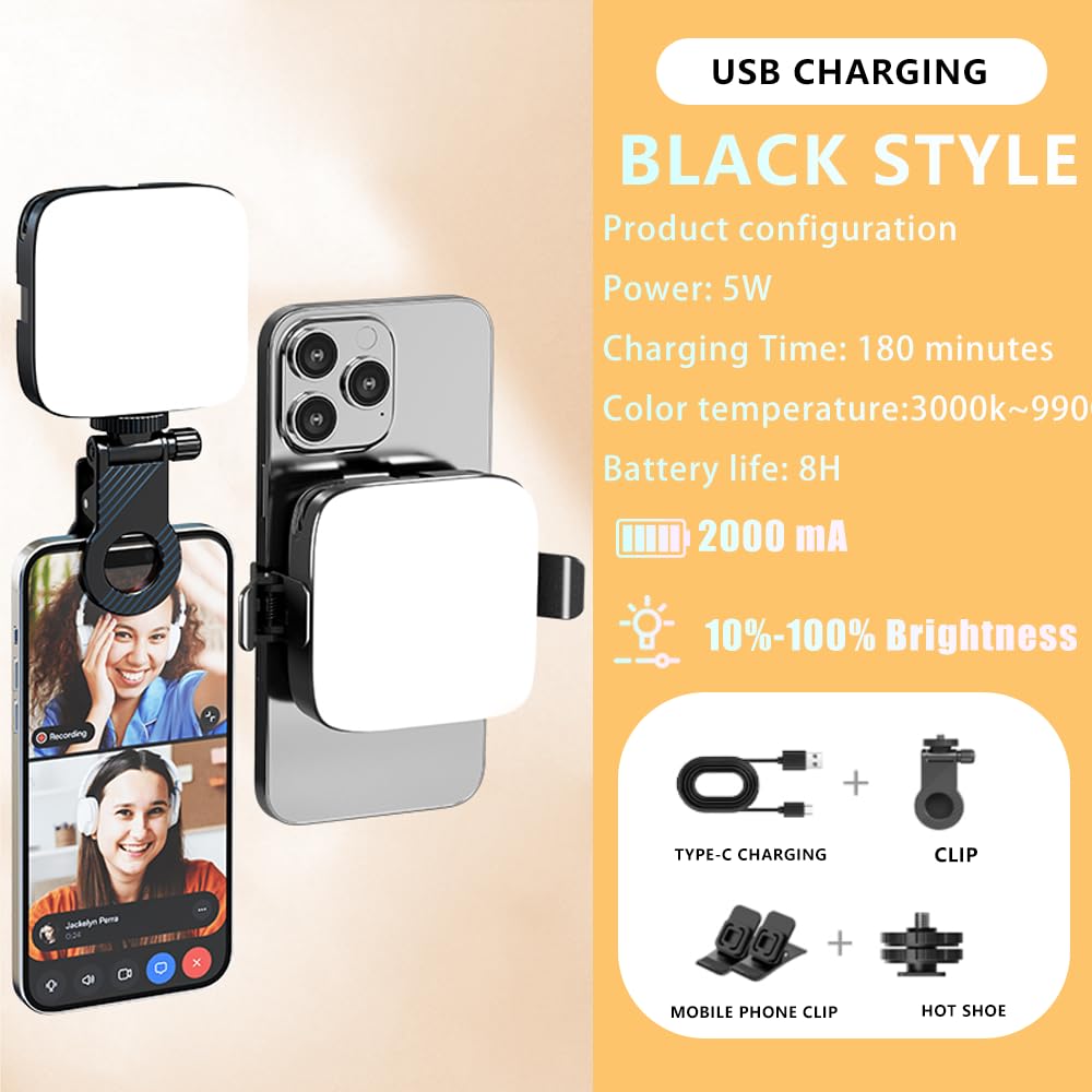 Selfie Light, LED Phone Light Clip with 3 Adjusted Light Modes, 3000K-9900K Video Light for Phone, Eye Friendly Design for iPhone/Laptop/iPad/Camera/TiKTok/Vlog/Video Conference