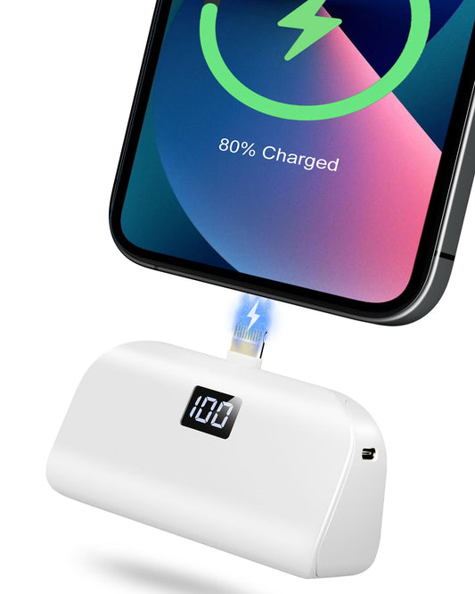 Yihoy Mini Portable Charger for iPhone with Built in Cable, 4,800mAh Small Power Bank Fast Charging, Compatible with 14/14 Pro Max/13/13 Pro Max/12/12 Pro Max/11/XR/X/8/7/6 Series White