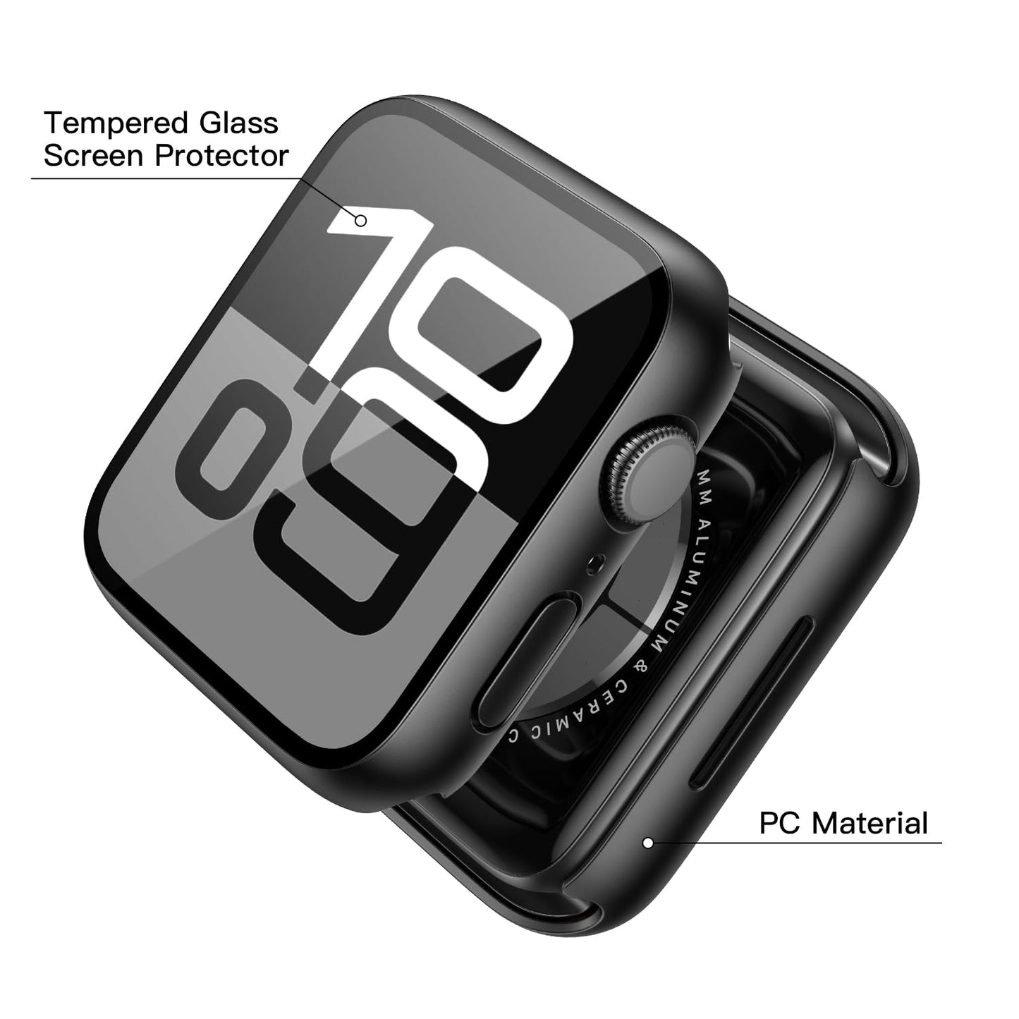 Misxi 2 Pack Tempered Glass Case Compatible for Apple Watch Series 10 (2024) 46mm, Hard PC Screen Protector Overall Protection Ultra-Thin Lightweight Scratch-Resistant Cover for iWatch, Satin Black