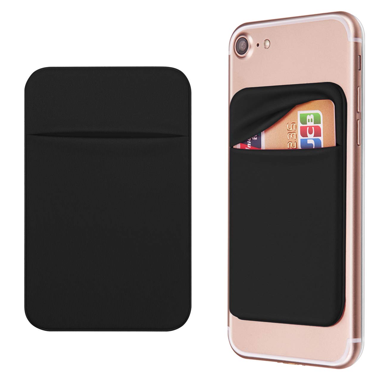 OBVIS Cell Phone Pocket Self Adhesive Card Holder Stick On Wallet Sleeve with Adhesive ID Credit Card ATM Card Holder for iPhone Android 2 PACK BLACK