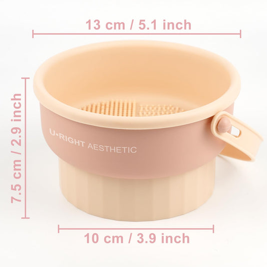 Ranphykx Makeup Brush Cleaner Mat 3 in 1 Silicone Makeup Brush Cleaning Bowl with Drying Holder Brush Cleaning Scrubber Tool Cosmetic Brush Cleaner with Holder for Storage Stand