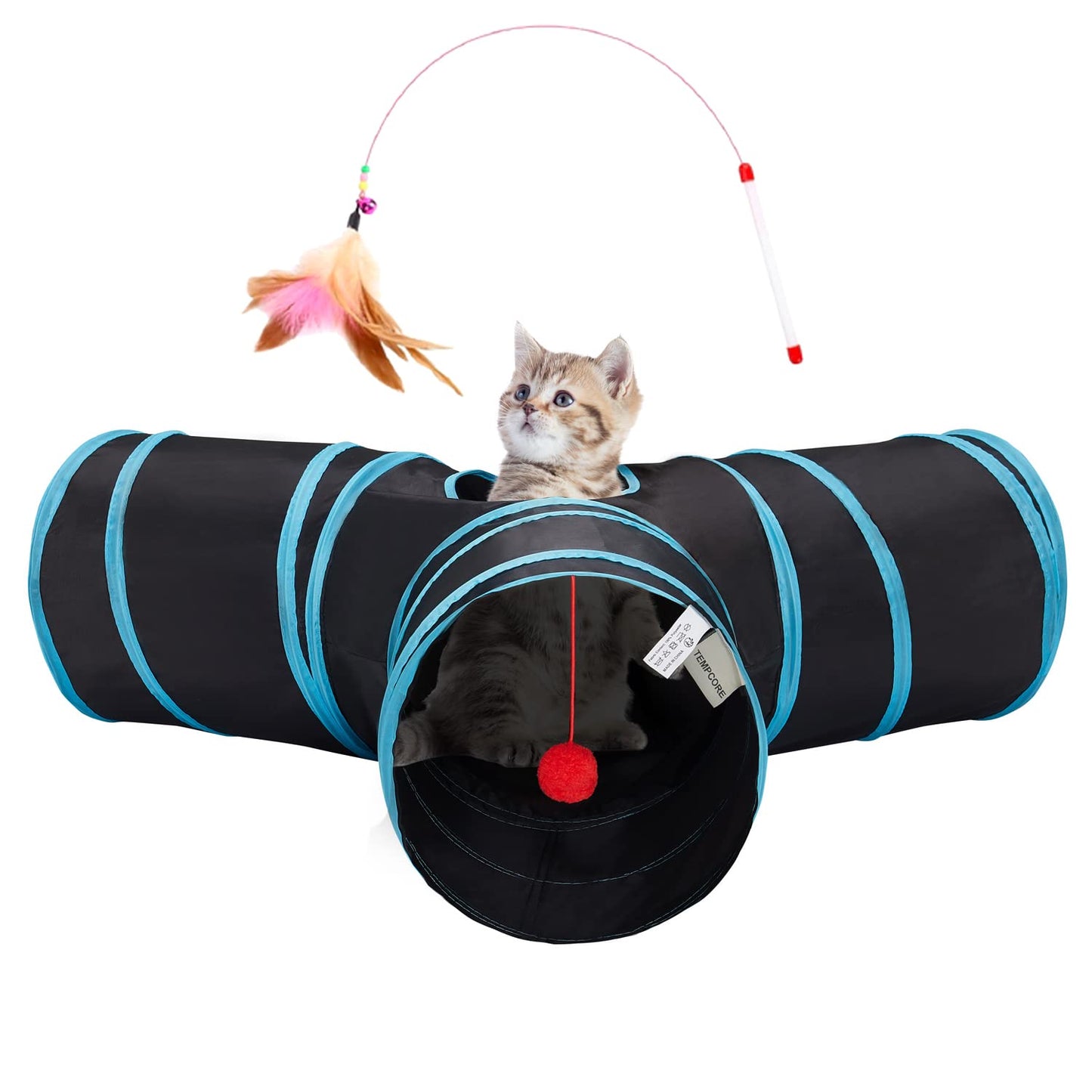 Juguetes de tubo de túnel para gatos, plegables en 3 direcciones, túneles para gatos de interior, juguete de bola para mirar con agujero para gatos, cachorros, gatitos, conejos