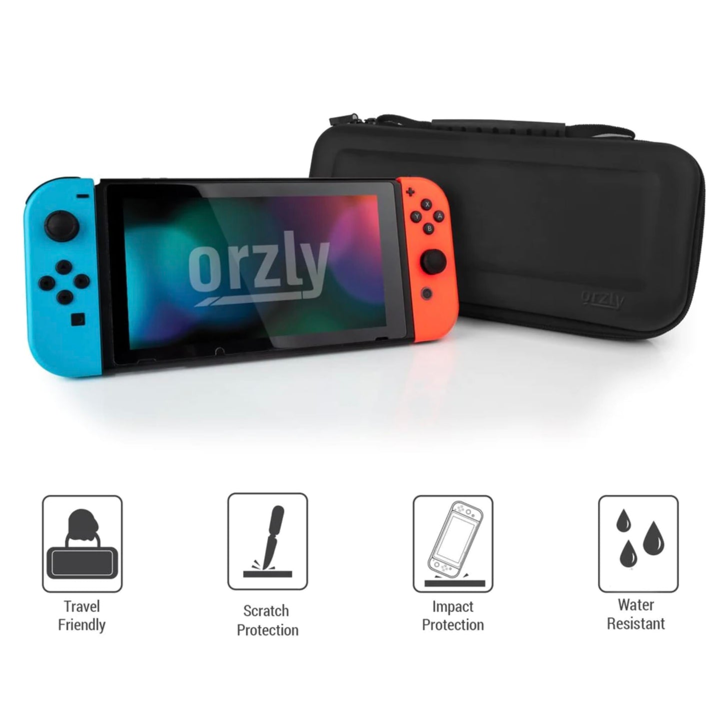 Orzly Carry Case Compatible with Nintendo Switch and New Switch OLED Console - Black Protective Hard Portable Travel Carry Case Shell Pouch with Pockets for Accessories and Games