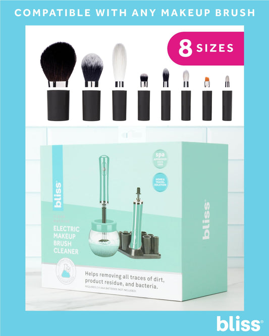 Bliss Electric Makeup Brush Cleaner - Automatic Spinning Quick Clean and Dry - Cosmetic Brush Cleaner with Adjustable Design, White/Mint Green