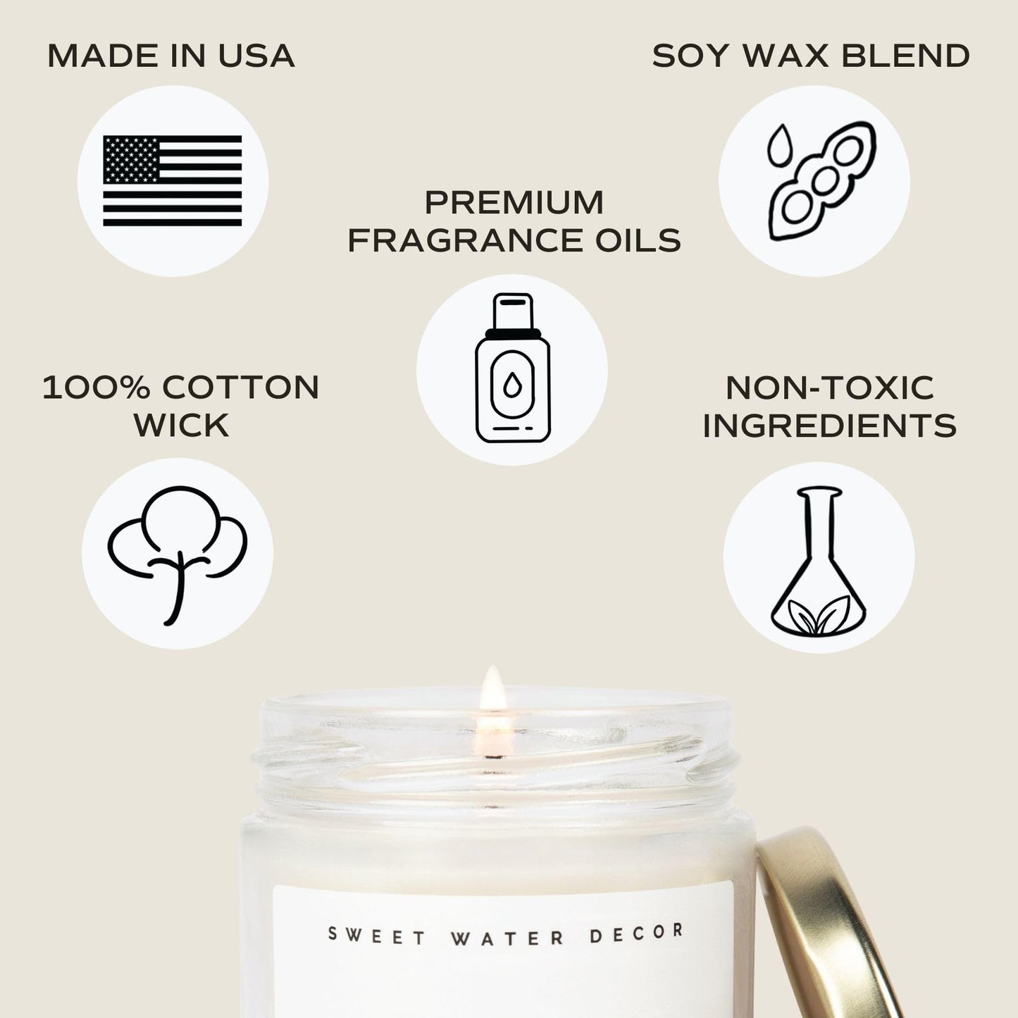 Sweet Water Decor, Be Still and Know, Sea Salt, Jasmine, Cream, and Wood Scented Soy Wax Candle for Home | 9oz Clear Jar, 40 Hour Burn Time, Made in the USA