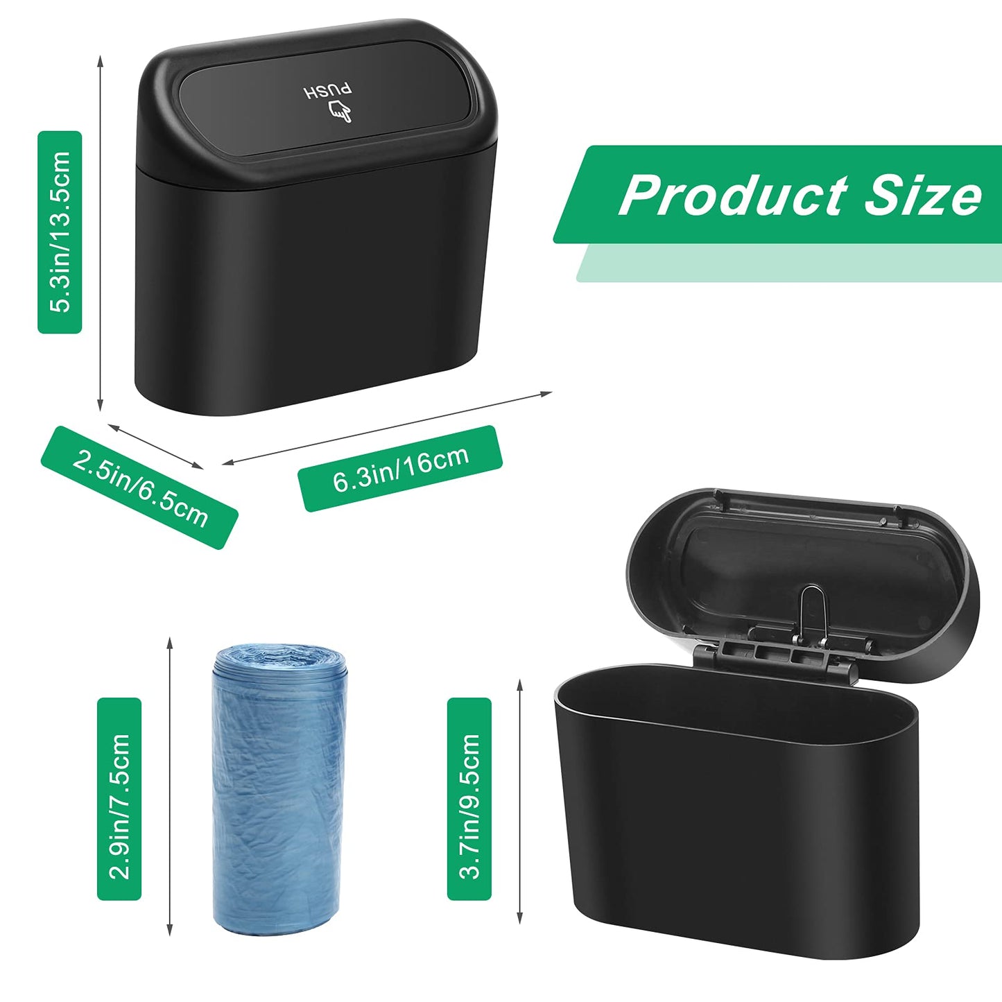 AHIER Small Car Trash Can with lid, Plastic Car Garbage Can Portable Hanging Mini Car Trash Can Car Holder with 30pcs Garbage Bags for Car, Office, Home