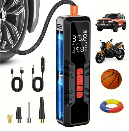 Tire Inflator Portable Air Compressor - Cordless Air Pump for Car Tires, 150PSI Portable Tire Inflator for Car, Electric Bike Tire Pump with Pressure Gauge, LED Light for Motorcycle, Bicycle, Ball