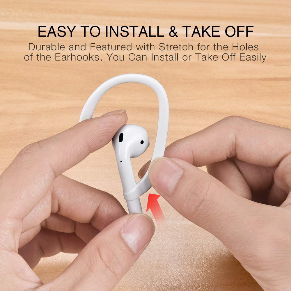 AirPods Ear Hooks Compatible with Apple AirPods 1, 2, 3, 4, Pro and Pro 2, ICARERSPACE Anti-Slip Sports Ear Hooks for AirPods 1, 2, 3, 4, Pro and Pro 2 - White