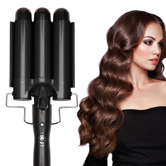 3 Barrel Curling Iron Jumbo 1.25 inch (32mm) Hair Curling Wand Crimper Instant Heating Adjustable Hair Curler with 2 Temperature Control