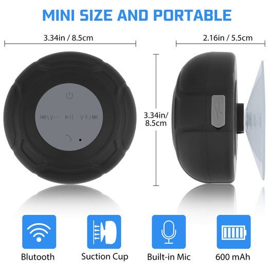 Annlend Waterproof Bluetooth Shower Speaker Portable Wireless Water-Resistant Speaker Suction Cup,Built-in Mic Gifts for Kids Speakerphone for iPhone Phone Tablet Bathroom Kitchen - Black