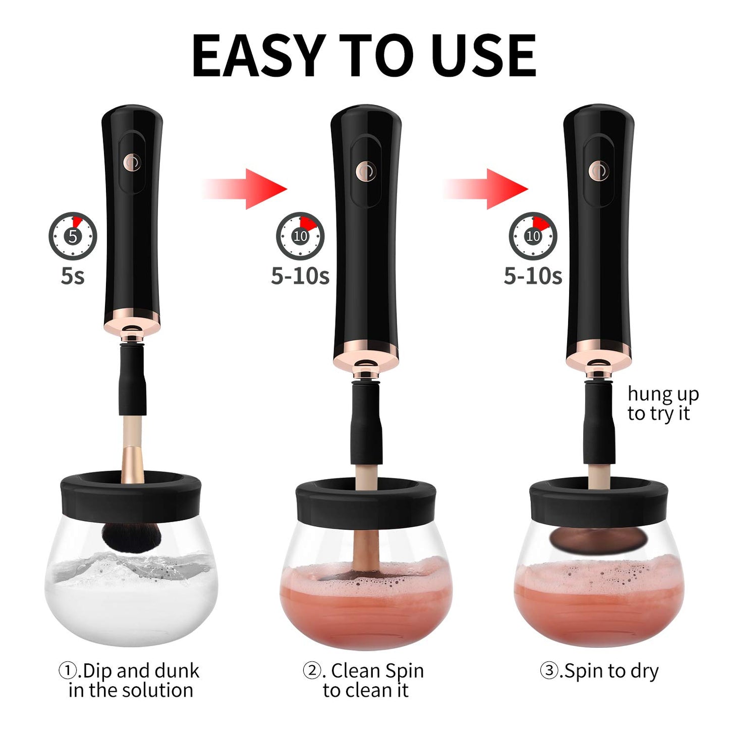 Senbowe Upgraded Makeup Brush Cleaner and Dryer Machine, Electric Cosmetic Automatic Brush Spinner with 8 Size Rubber Collars, Wash and Dry in Seconds, Deep Cosmetic Brush Spinner for All Size Brushes