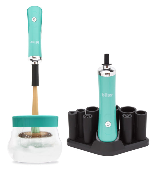 Bliss Electric Makeup Brush Cleaner - Automatic Spinning Quick Clean and Dry - Cosmetic Brush Cleaner with Adjustable Design, White/Mint Green