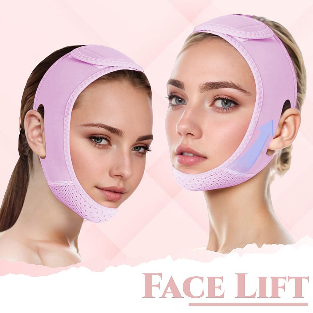 V Line Lifting Mask Chin strap for sleeping, V Line Lifting Mask for Women,Jaw Exerciser，Medium,Purple