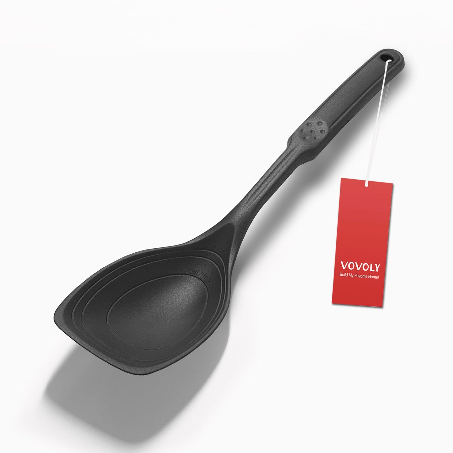 Large Silicone Cooking Spoon, Non-Stick Solid Spoon set with Deep Bolw and Measurement Mark for Mixing, Serving, Draining, Scooping, Scraping, Heat Resistant Kitchen Utensils, Black