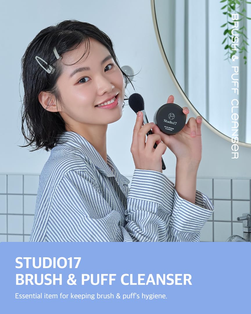 STUDIO17 Solid Makeup Brush Cleaner 300+ Usage | Convenient Makeup Cleaner for Both Brushes & Puffs | Cosmetic Brush Cleaner Charcoal Included | Compact Size