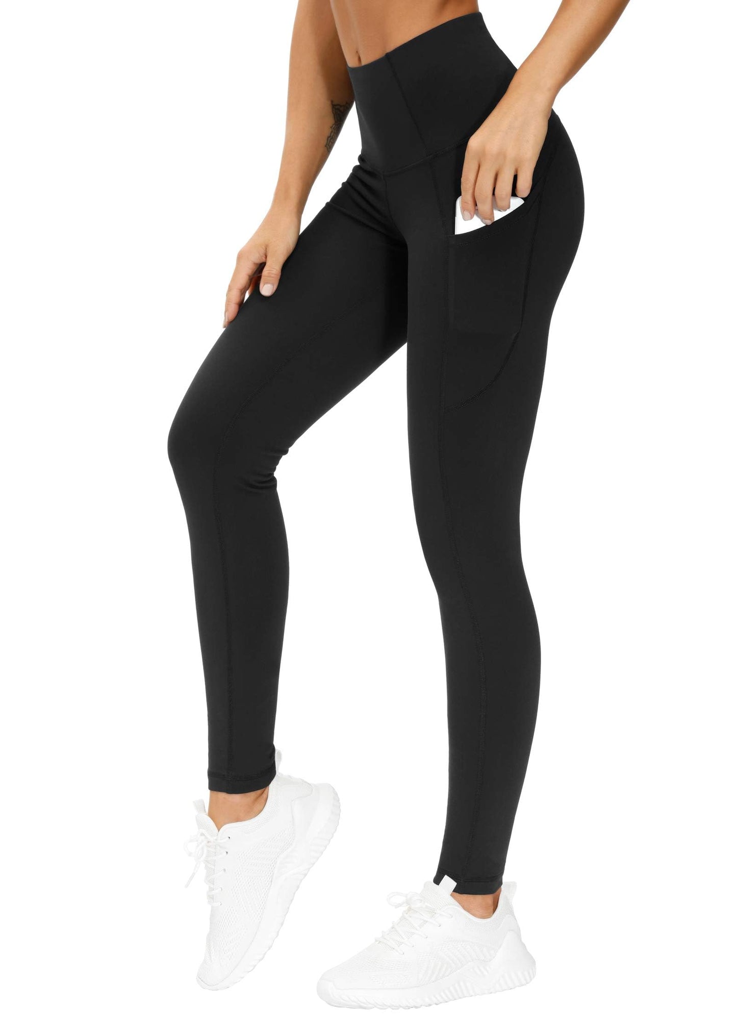 THE GYM PEOPLE Pantalon de yoga épais taille haute avec poches, leggings de yoga pour le contrôle du ventre, pour femme (grand, noir)