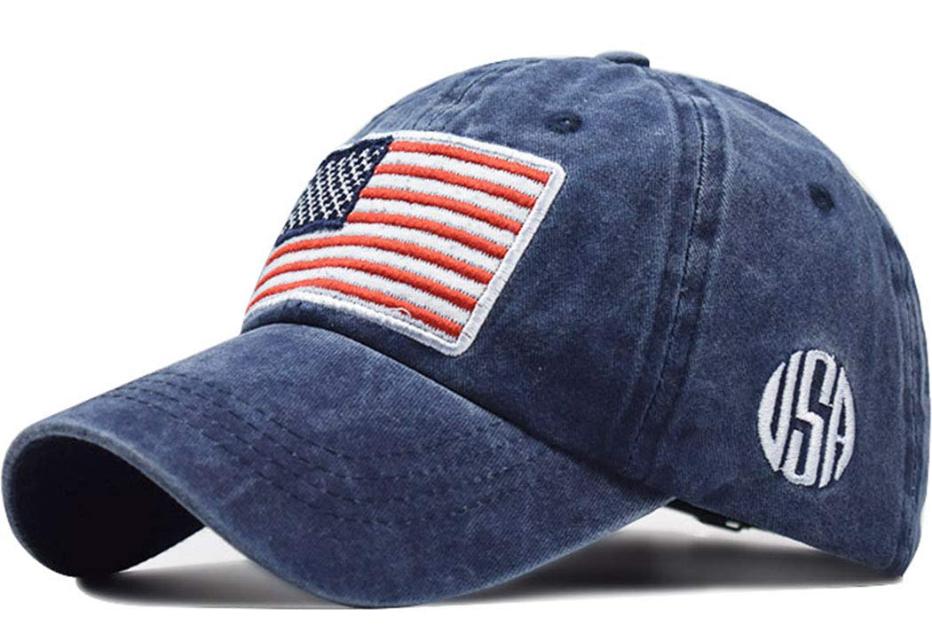 Casquette de baseball Mealah pour homme avec broderie drapeau américain - Chapeau de papa réglable délavé pour femme - Bleu marine