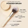 HALEYS Powder Brush VEGAN+CRUELTY-FREE, Soft, Streak-free, Perfect Blending, Buff, Blurs, Smooths, Control, Precision, Complexion tools, For powder, setting powder, blush, Sustainable Wood Handle