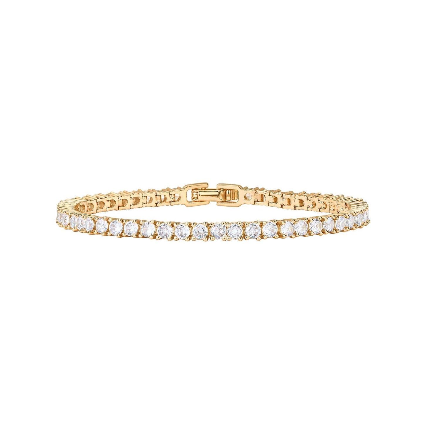 Pulsera clásica de tenis con circonita cúbica de 3 mm bañada en oro de 14 quilates de PAVOI | Pulseras de oro para mujer | Tamaño de 6,5 a 7,5 pulgadas