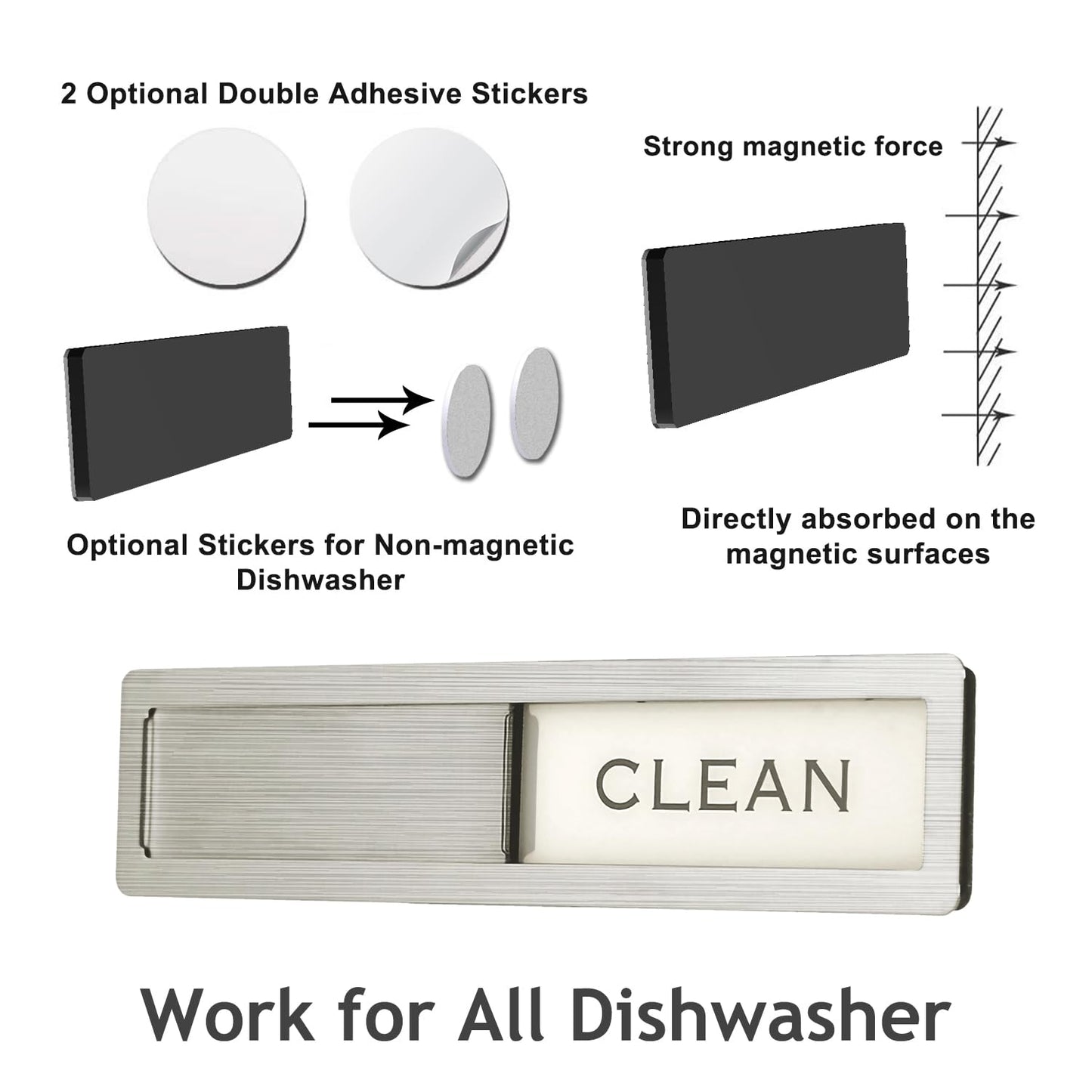 YEWGARB Dishwasher Magnet Clean Dirty Sign, Premium Stainless Steel Black and White Non-Scratch/Kitchen Decor/Easy to Read & Slide/Strong Magnetism Housework Indicator (Black White)