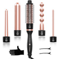 Curling Iron Set, O'bella 5 in 1 Curling Wand Set with Thermal Brush&4 Interchangeable Ceramic Curling Wand(0.35”-1.25”), 2 Temps Instantly Heating Hair Wand Curler