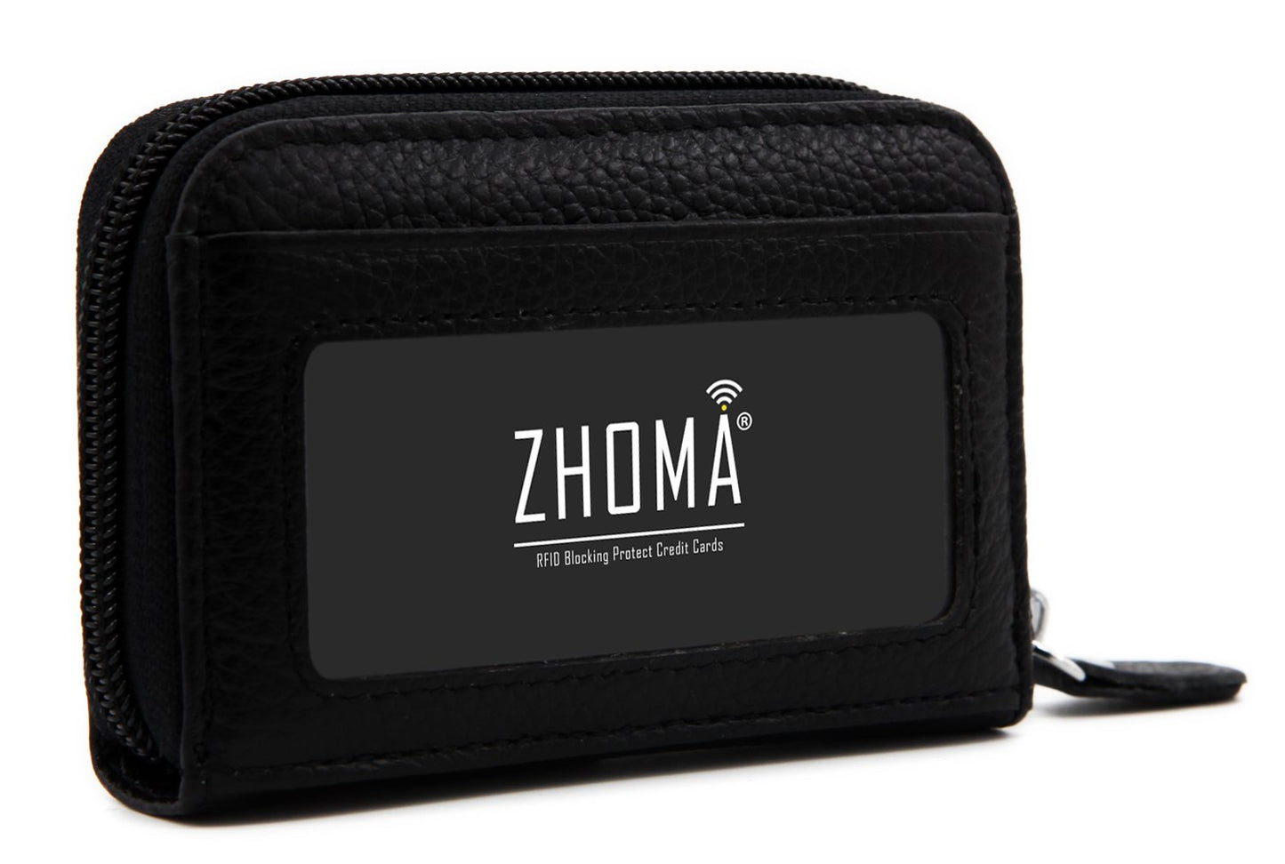 ZHOMA RFID Blocking Genuine Leather Credit Card Case Holder Security Travel Wallet - Black