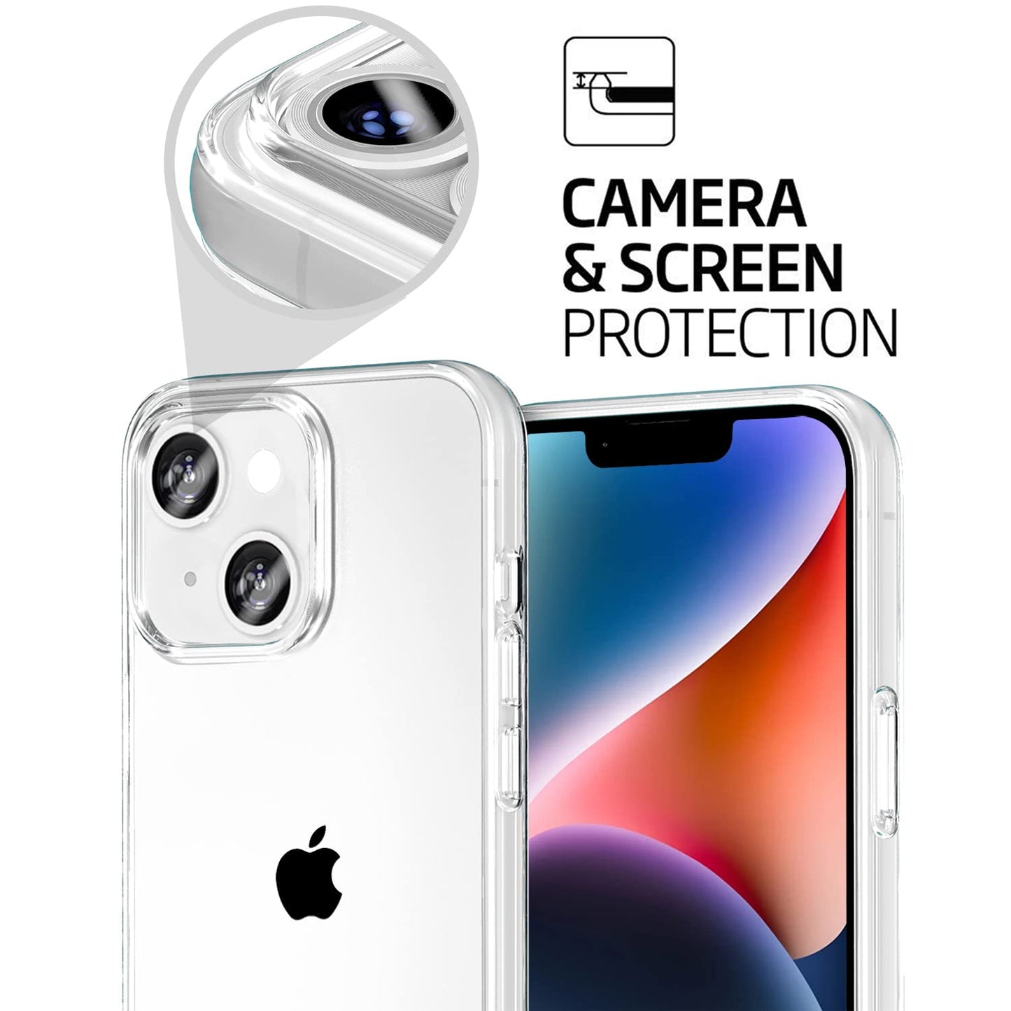 Funda de teléfono compatible con iPhone 13 y iPhone 14, funda transparente a prueba de golpes, protección fina para 6,1 pulgadas